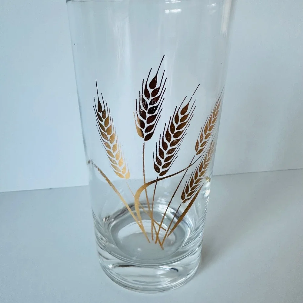 60's Vintage Libbey Golden Wheat Glass Tumbler Gold Rim Mid Century Modern 5.5